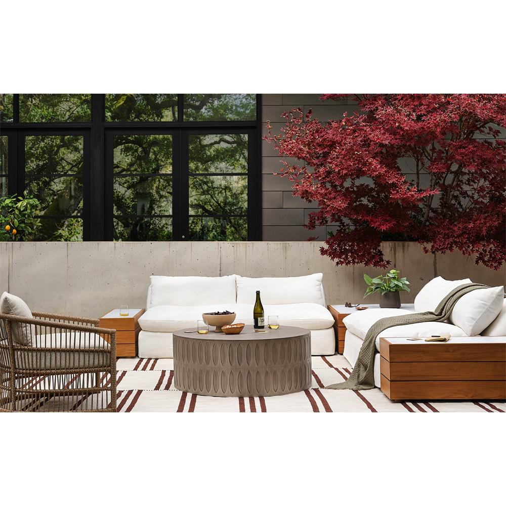 Jeremy Modern Classic Grey Concrete Round Outdoor Drum Coffee Table|