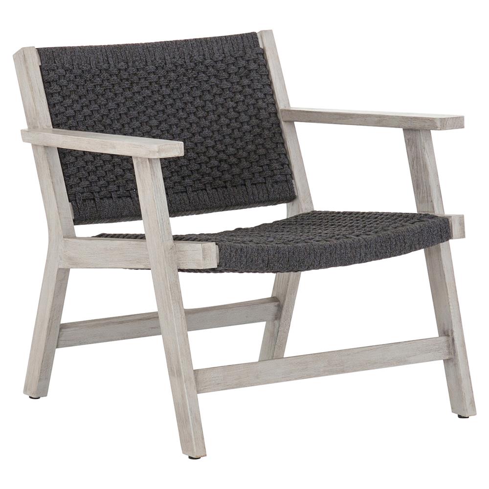 Dion Coastal Beach Dark Grey Woven Rope Weathered Teak Wood Outdoor Arm Chair|