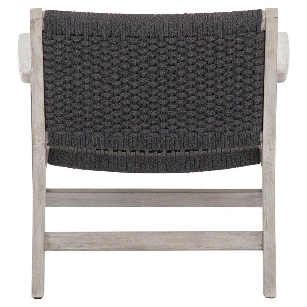Dion Coastal Beach Dark Grey Woven Rope Weathered Teak Wood Outdoor Arm Chair|