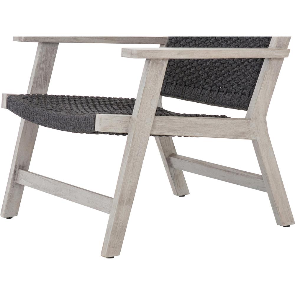 Dion Coastal Beach Dark Grey Woven Rope Weathered Teak Wood Outdoor Arm Chair|