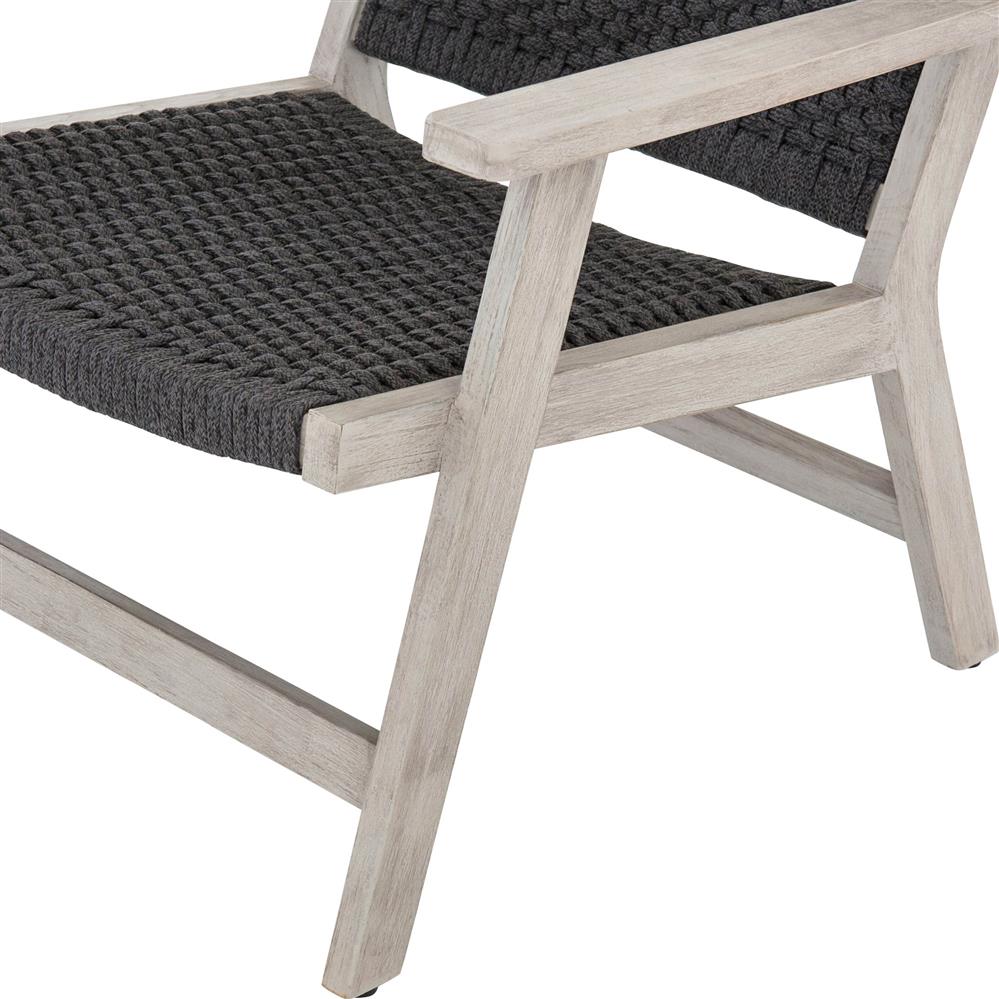 Dion Coastal Beach Dark Grey Woven Rope Weathered Teak Wood Outdoor Arm Chair|