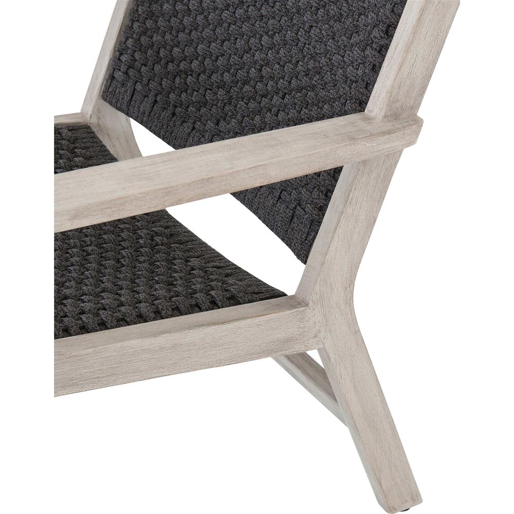 Dion Coastal Beach Dark Grey Woven Rope Weathered Teak Wood Outdoor Arm Chair|