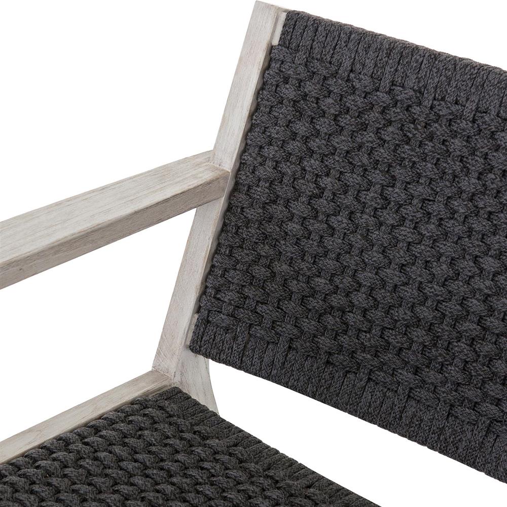 Dion Coastal Beach Dark Grey Woven Rope Weathered Teak Wood Outdoor Arm Chair|