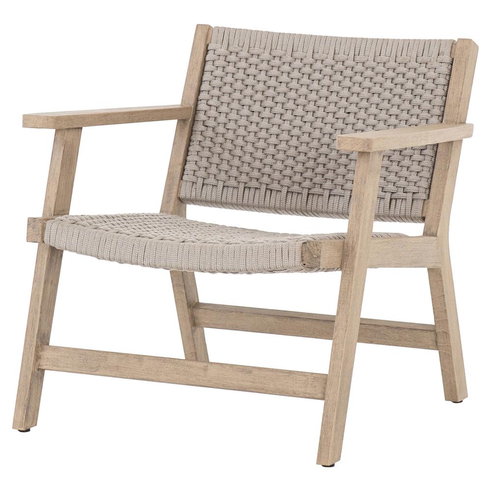 Dion Coastal Light Grey Woven Rope Washed Natural Teak Wood Outdoor Arm Chair|