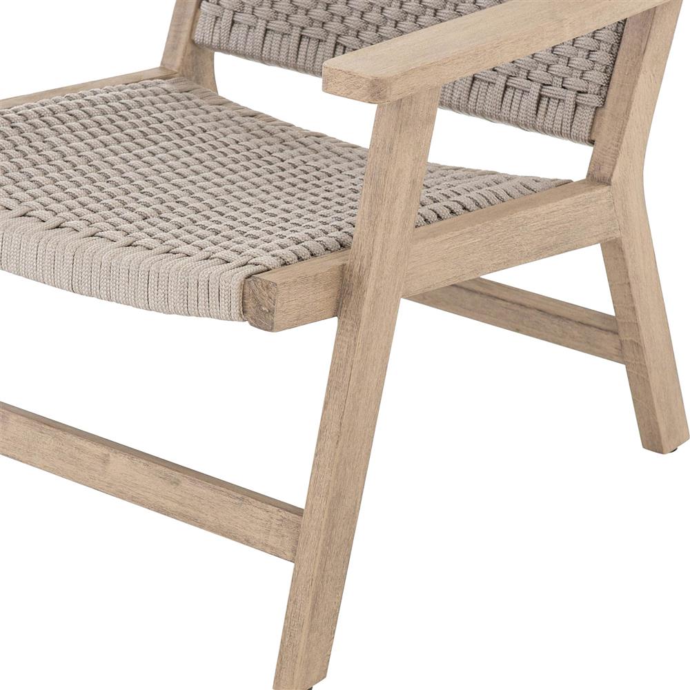 Dion Coastal Light Grey Woven Rope Washed Natural Teak Wood Outdoor Arm Chair|