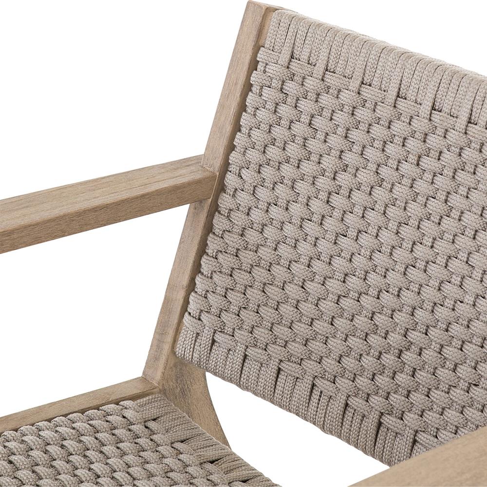 Dion Coastal Light Grey Woven Rope Washed Natural Teak Wood Outdoor Arm Chair|
