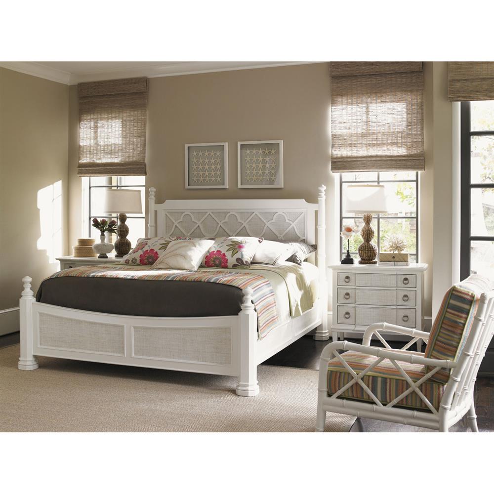 Tommy Bahama Luka Coastal Beach White Wood Canopy Poster Bed King