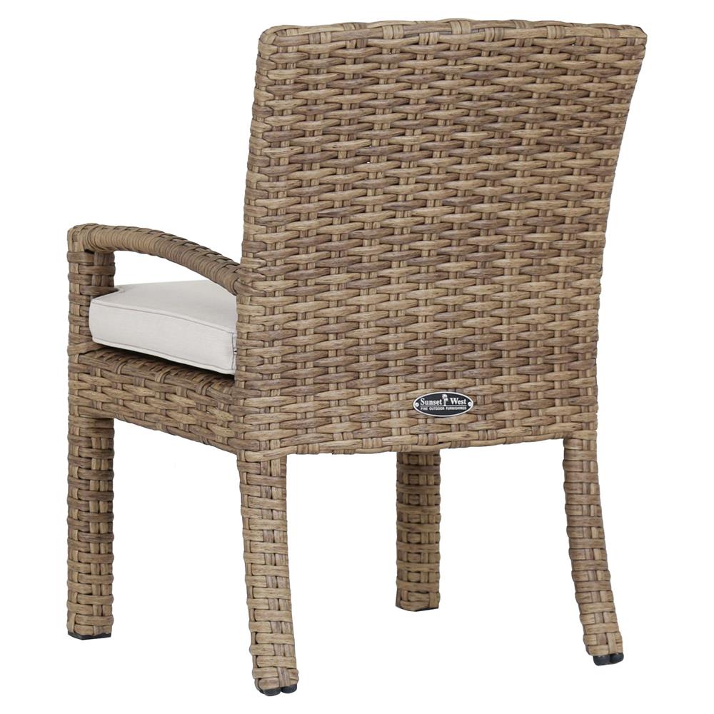 Aria Coastal Beige Cushion Brown Outdoor Dining Arm Chair|