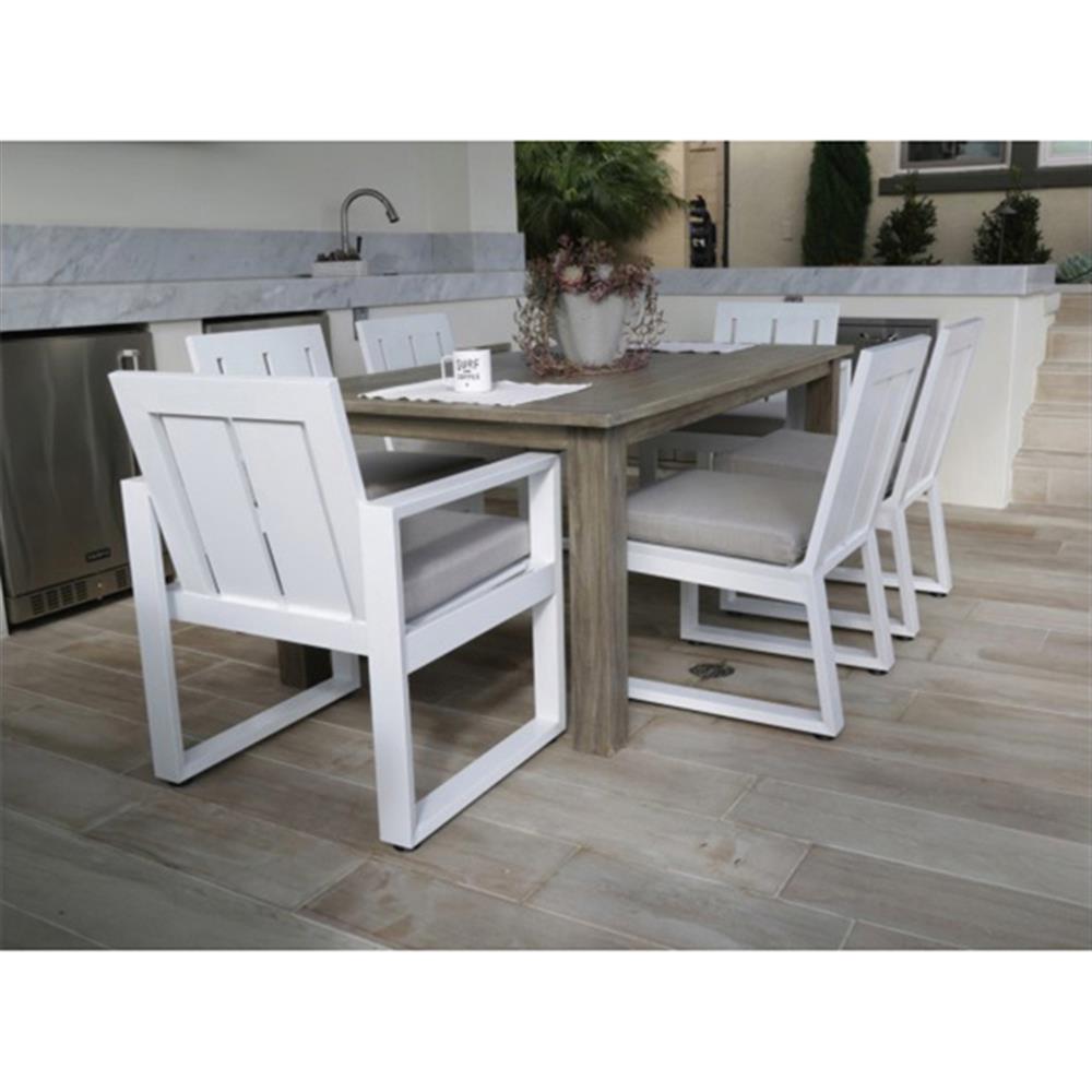 Roman Modern Grey Cushion White Metal Outdoor Dining Arm Chair|