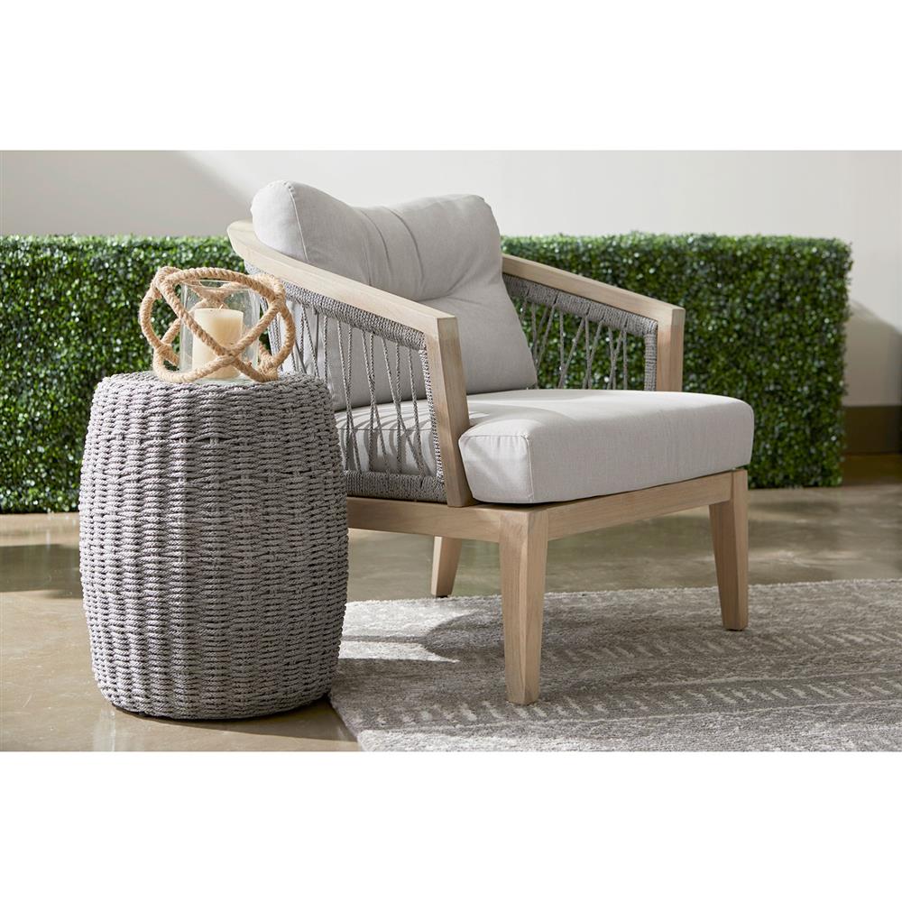 Lorry Coastal Beach Platinum Grey Woven Rope Round Outdoor Side End Table|