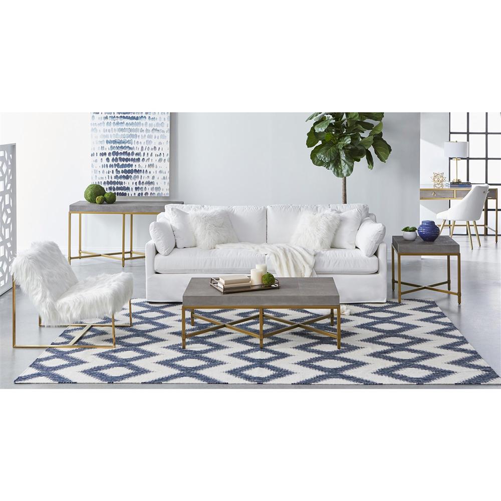 Simon Modern Classic Grey Shagreen Resin Brushed Gold Metal Desk|