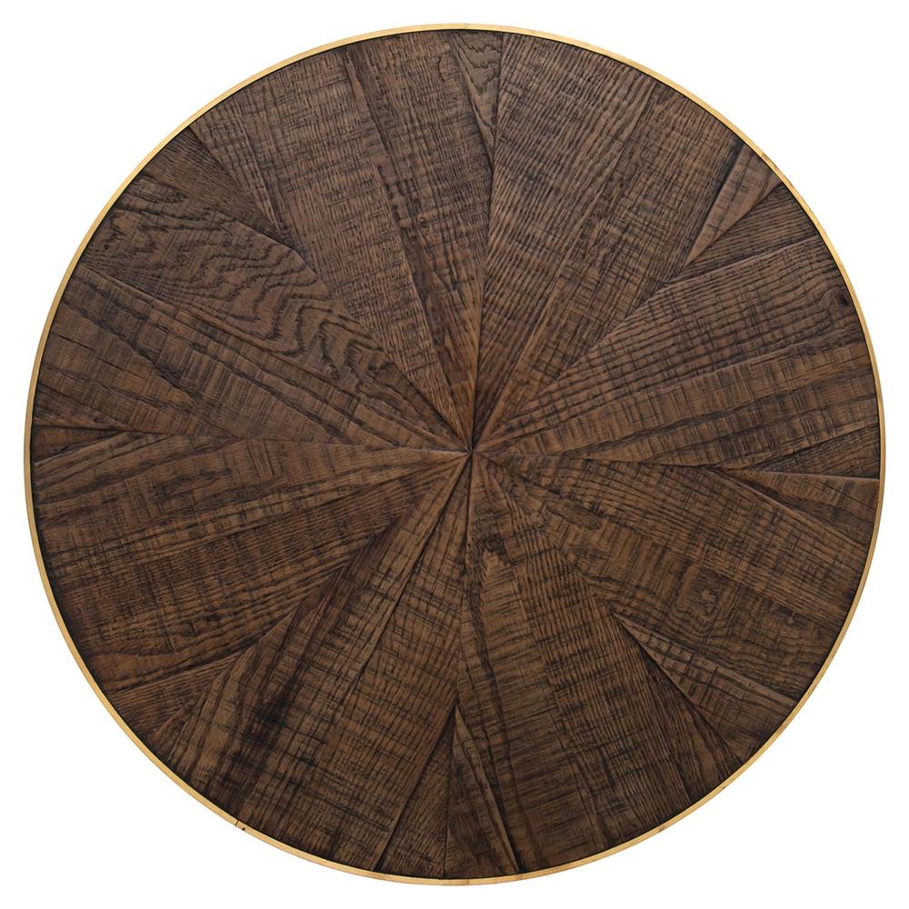 Primo Modern Polished Brass Accent Black Round Starburst Oak Round Coffee Table|