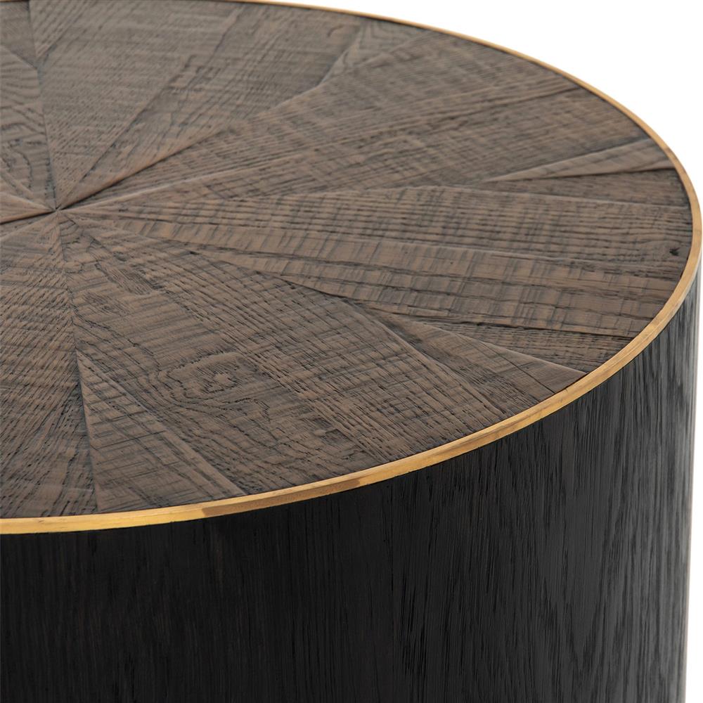 Primo Modern Polished Brass Accent Black Round Starburst Oak Round Coffee Table|