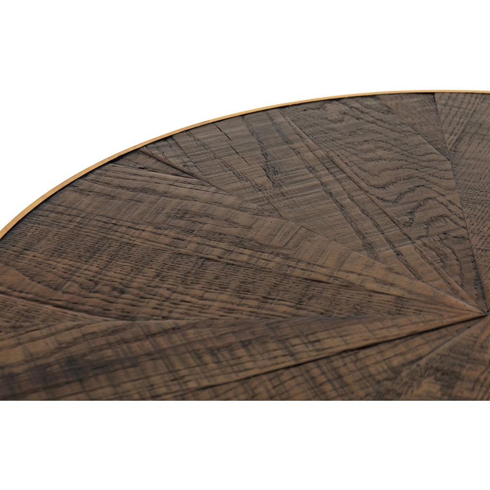 Primo Modern Polished Brass Accent Black Round Starburst Oak Round Coffee Table|