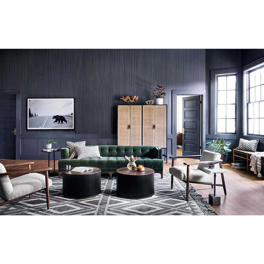 Primo Modern Polished Brass Accent Black Round Starburst Oak Round Coffee Table|