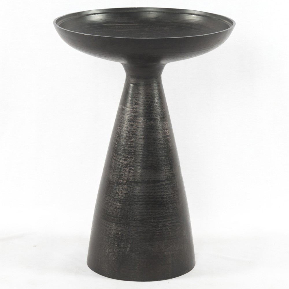 Lupe Industrial Loft Ash Glass Top Black Aluminum Pedestal Round Side End Table|