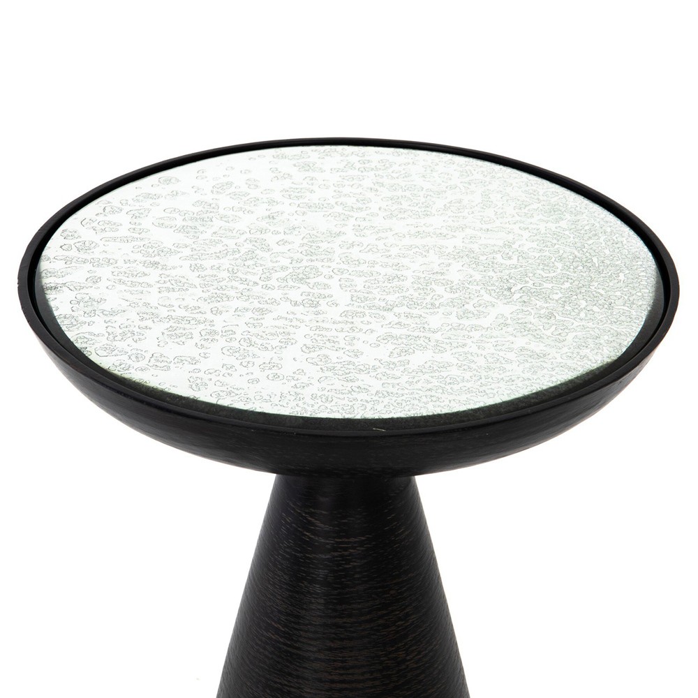 Lupe Industrial Loft Ash Glass Top Black Aluminum Pedestal Round Side End Table|