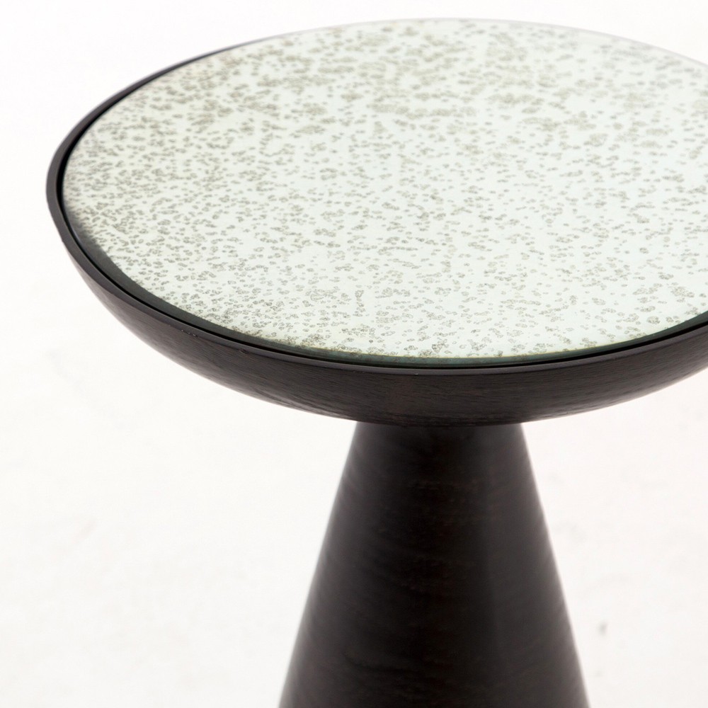 Lupe Industrial Loft Ash Glass Top Black Aluminum Pedestal Round Side End Table|