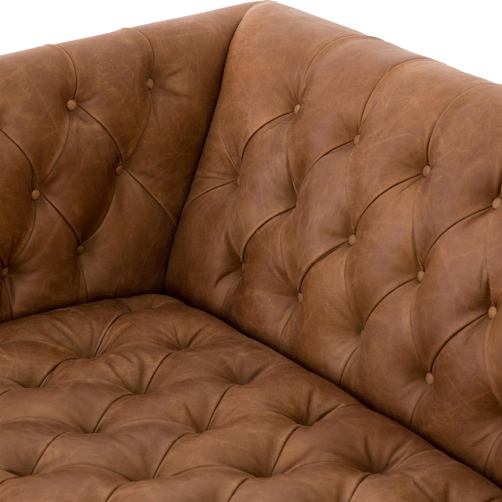 Walter Light Brown Upholstered Leather Natural Wood Tufted Sofa - Small - 75"W|