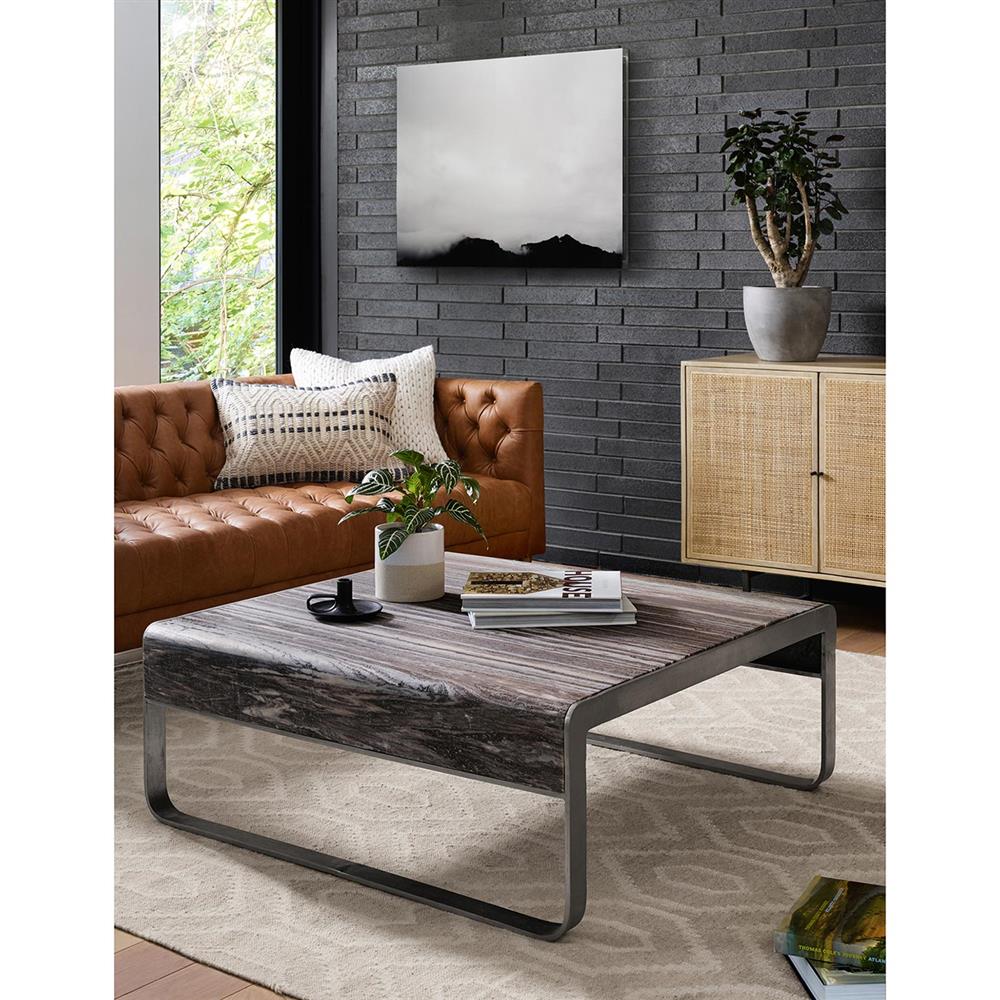 Walter Light Brown Upholstered Leather Natural Wood Tufted Sofa - Small - 75"W|