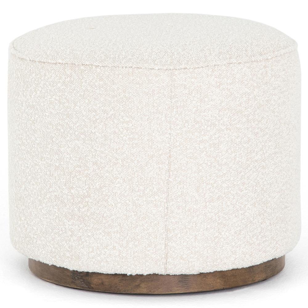 Leah Modern Classic Cream Performance Boucle Brown Wood Round Ottoman - 22"|