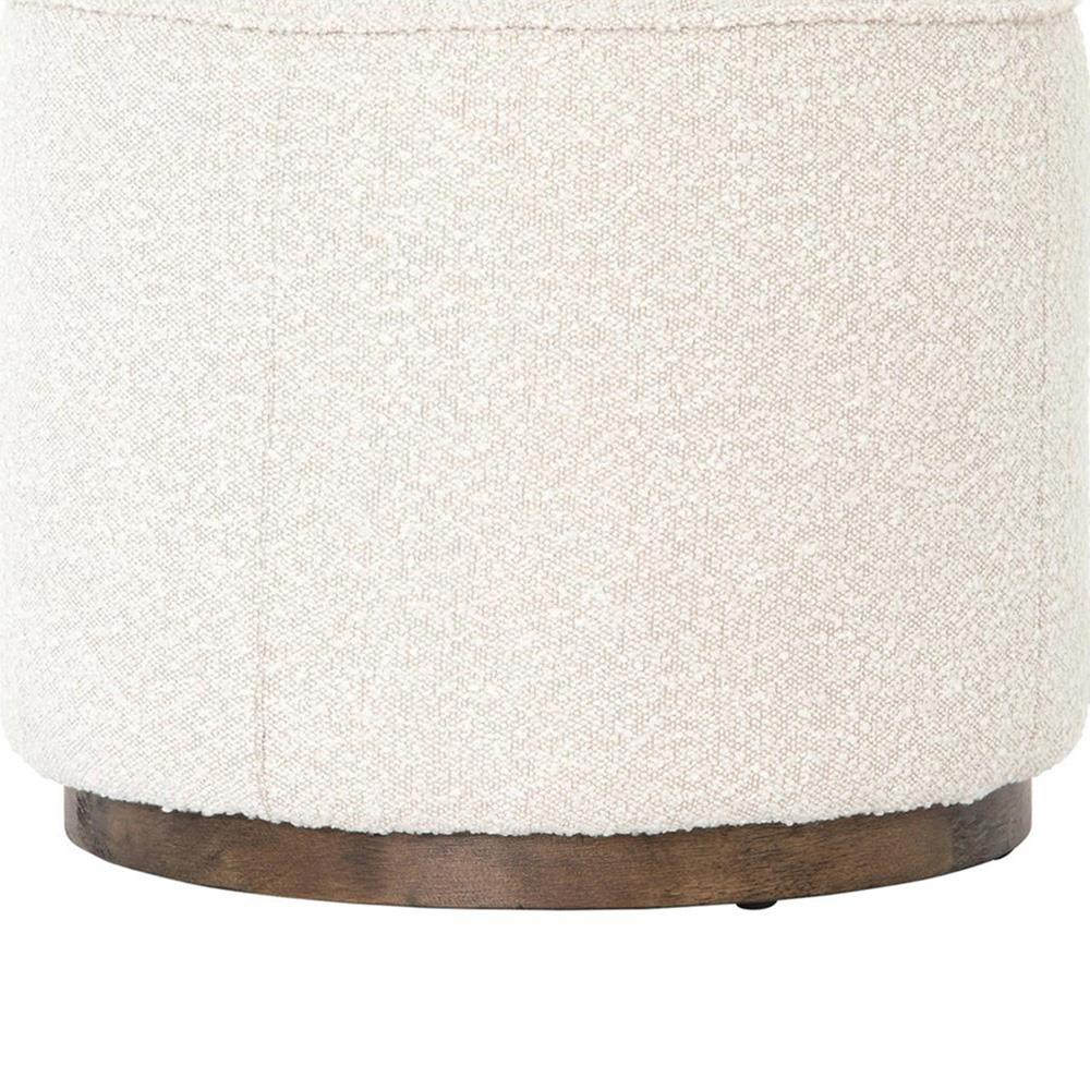 Leah Modern Classic Cream Performance Boucle Brown Wood Round Ottoman - 22"|