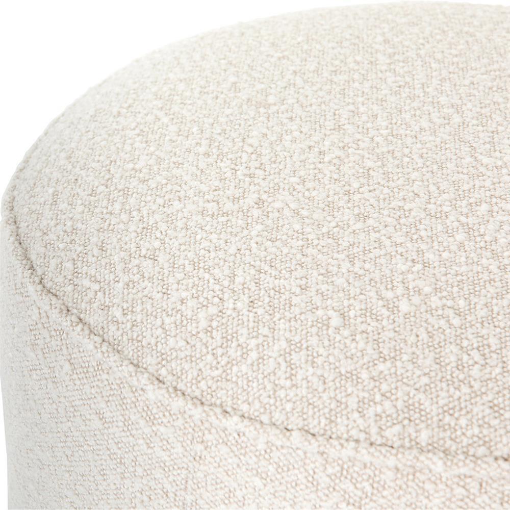 Leah Modern Classic Cream Performance Boucle Brown Wood Round Ottoman - 22"|