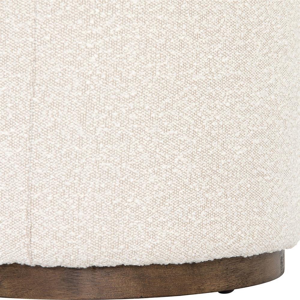 Leah Modern Classic Cream Performance Boucle Brown Wood Round Ottoman - 22"|