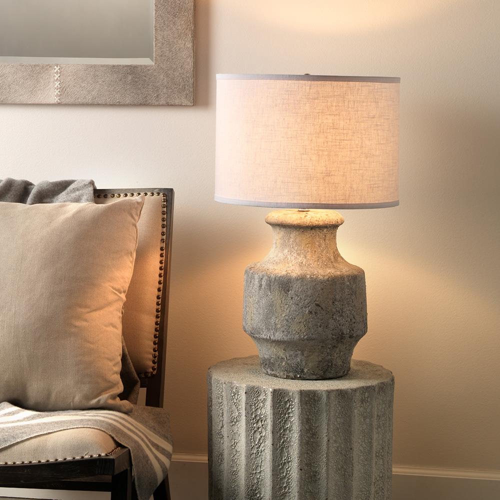 Xavi Modern Classic White Linen Shade Grey Ceramic Table Lamp|
