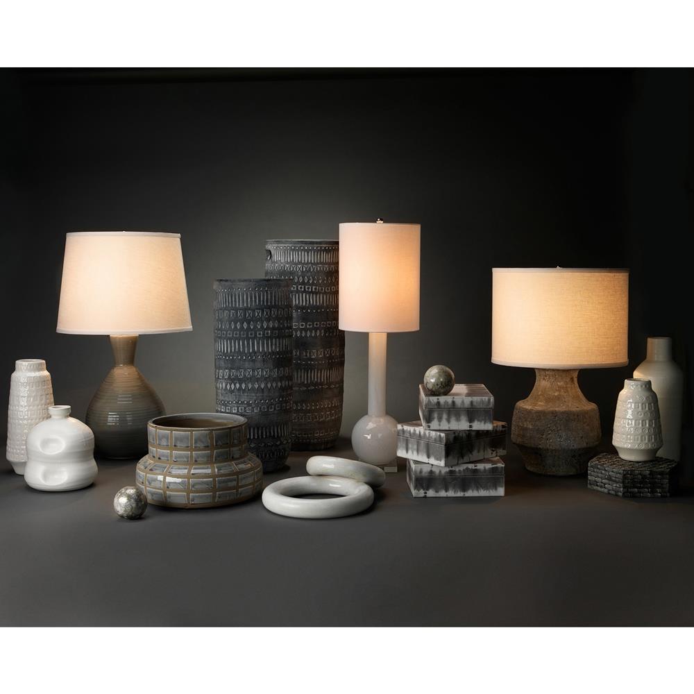 Xavi Modern Classic White Linen Shade Grey Ceramic Table Lamp|