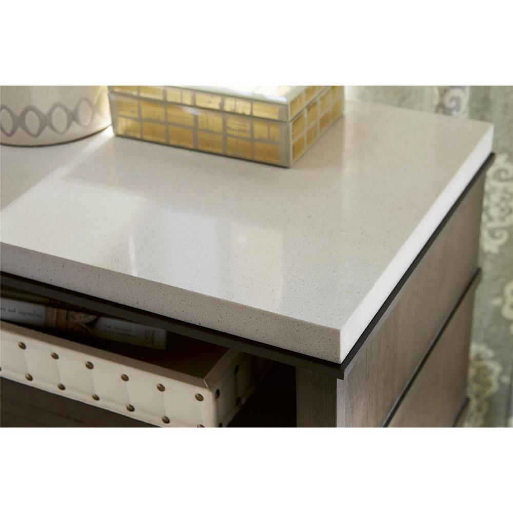 Norman Modern Classic Ivory Stone Top Brown Wood Nightstand|