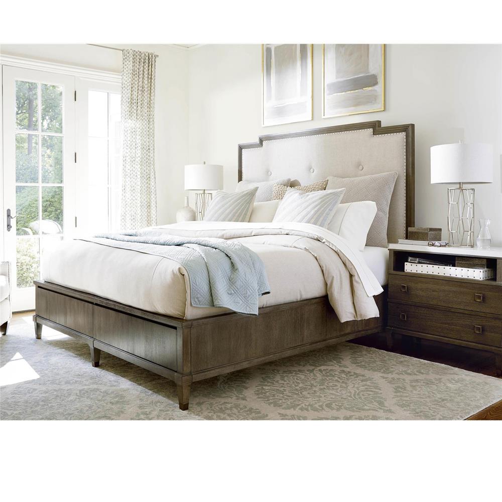 Norman Modern Classic Ivory Stone Top Brown Wood Nightstand|