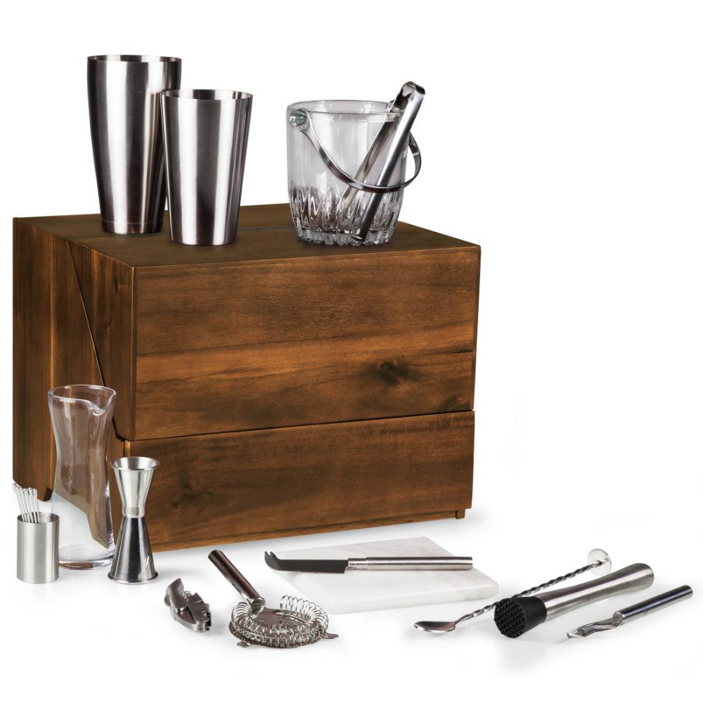 James Modern Classic Acacia Wood Cocktail Bar Set Box|
