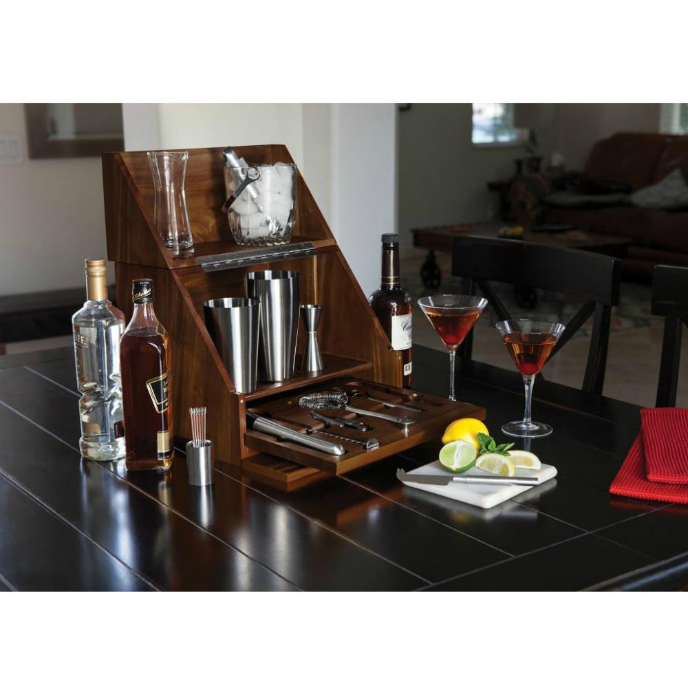 James Modern Classic Acacia Wood Cocktail Bar Set Box|