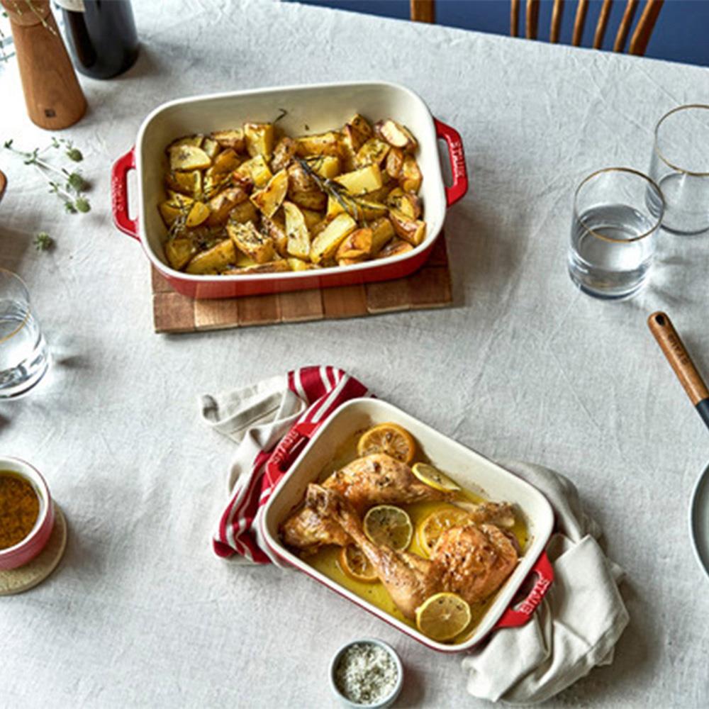 Staub Cherry Red Ceramic Rectangular 2 Piece Bakeware Set|