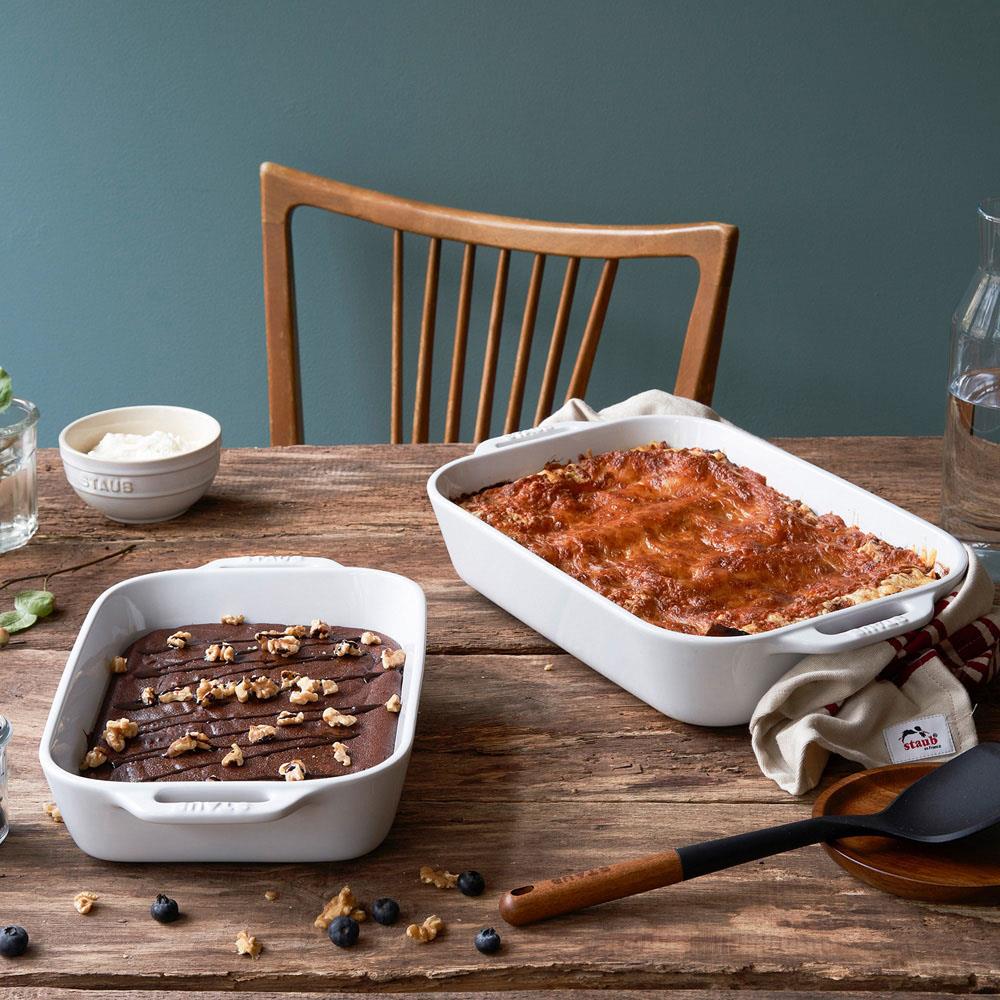 Staub White Ceramic Rectangular 2 Piece Bakeware Set|