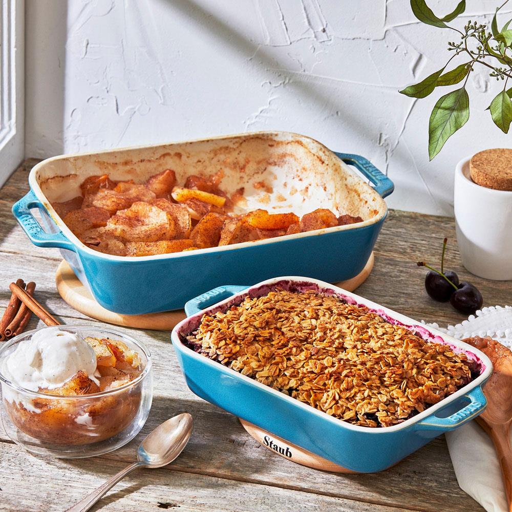 Staub Rustic Turquoise Ceramic Rectangular 2 Piece Bakeware Set