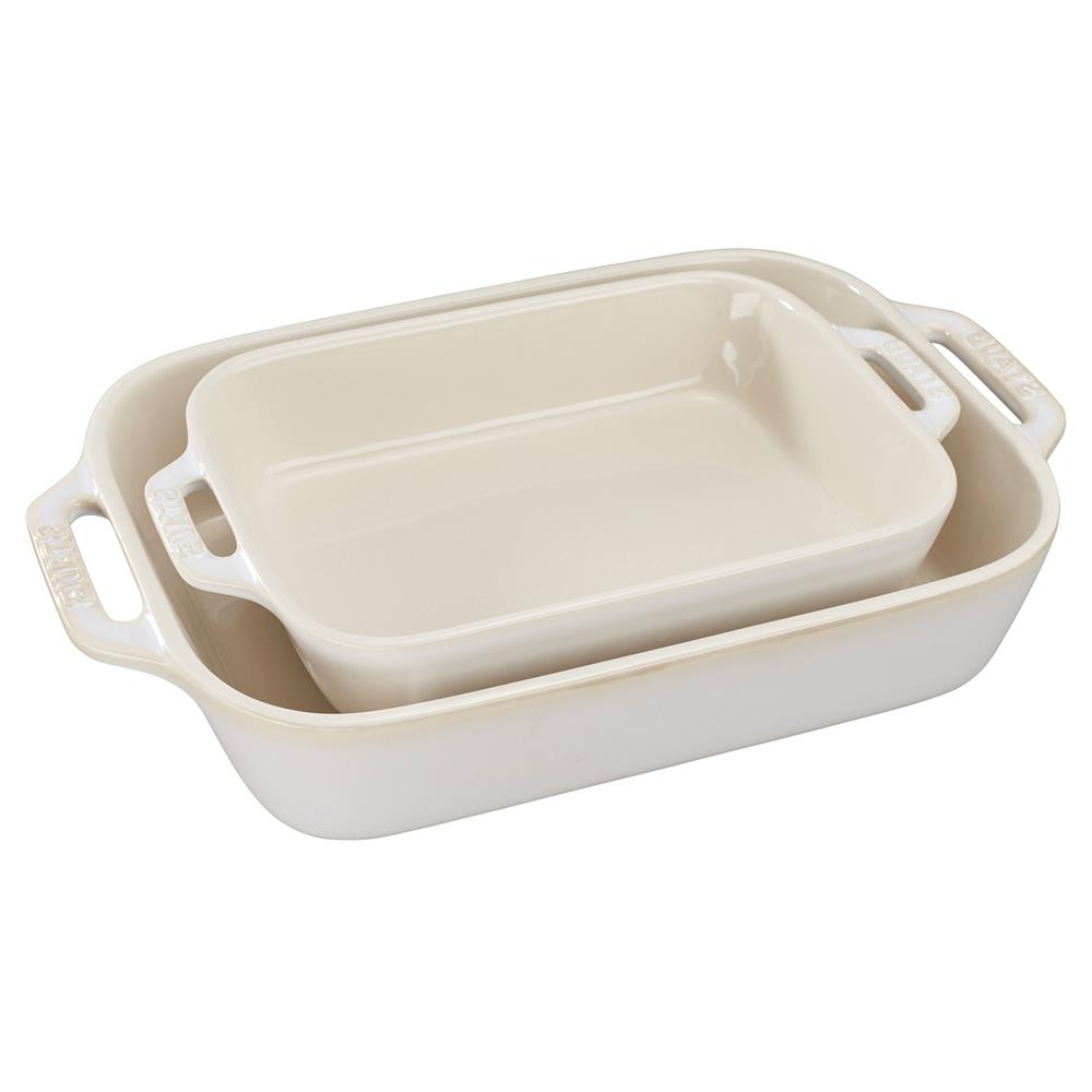 Staub Rustic Ivory Ceramic Rectangular 2 Piece Bakeware Set|