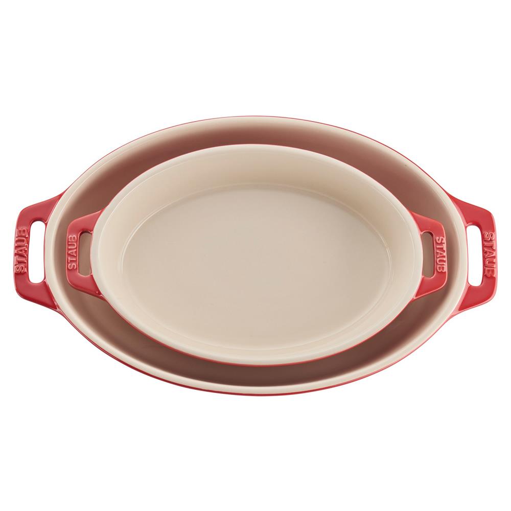 Staub Cherry Red Ceramic Oval 2 Piece Bakeware Set|