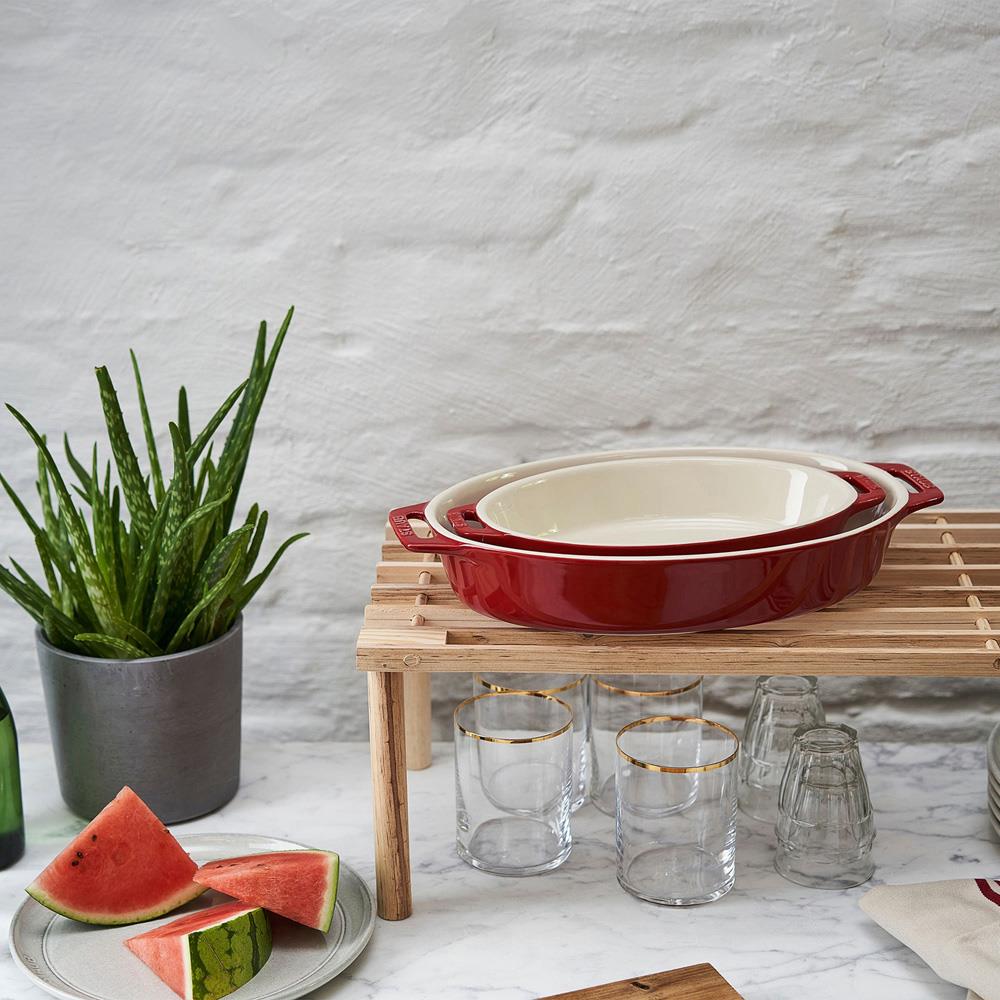 Staub Cherry Red Ceramic Oval 2 Piece Bakeware Set|