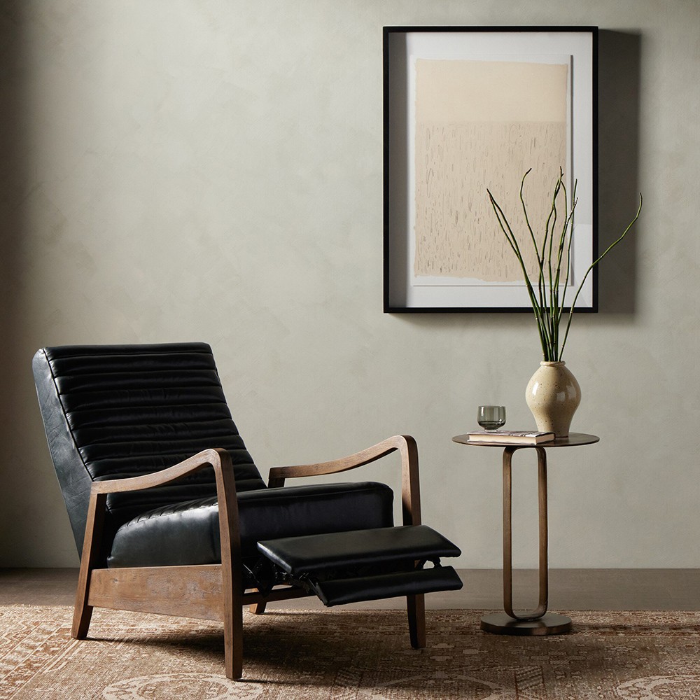 Amani Modern Classic Black Leather Channel Tufted Recliner