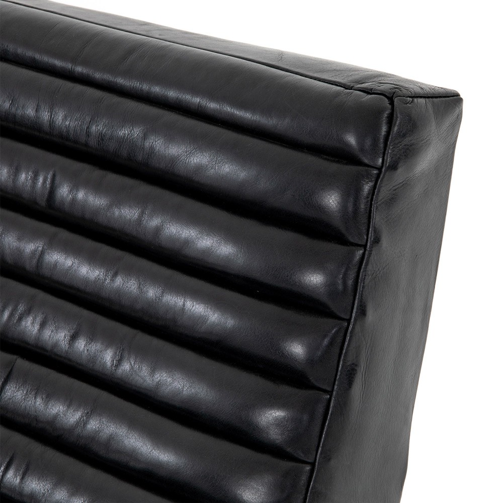 Amani Mid Century Black Leather Brown Wood Tufted Recliner Arm Chair|