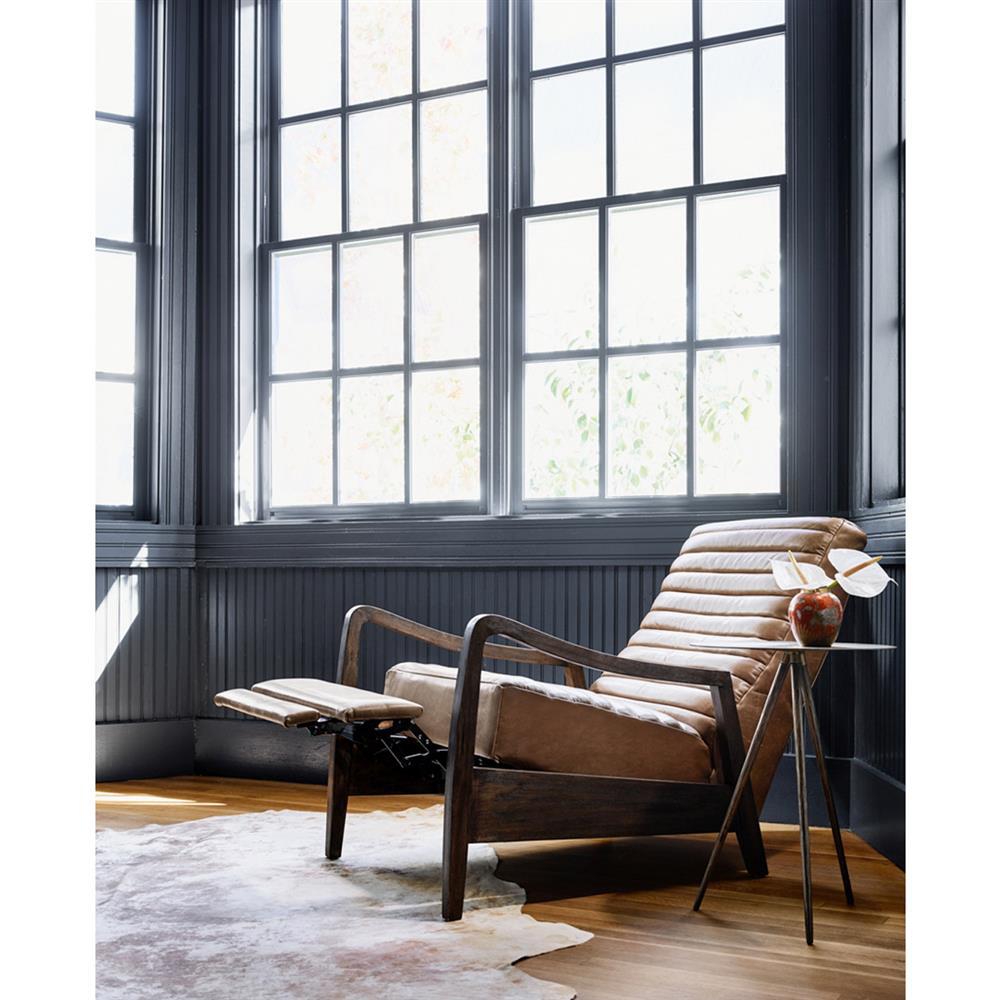 Amani Mid Century Brown Leather Wood Tufted Recliner Arm Chair|