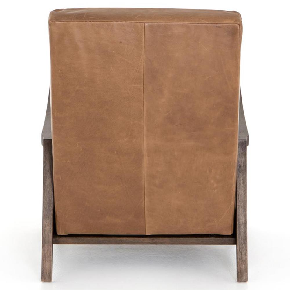 Amani Mid Century Brown Leather Wood Tufted Recliner Arm Chair