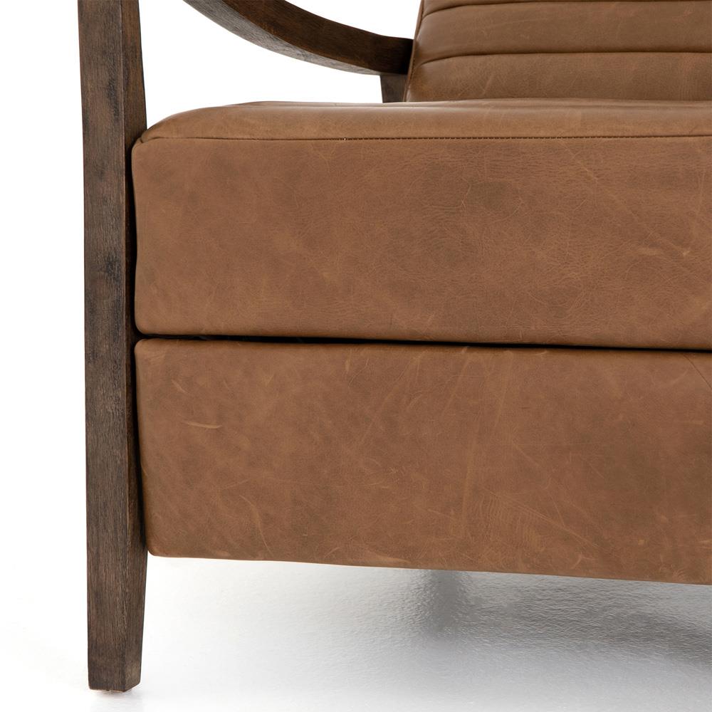 Amani Mid Century Brown Leather Wood Tufted Recliner Arm Chair