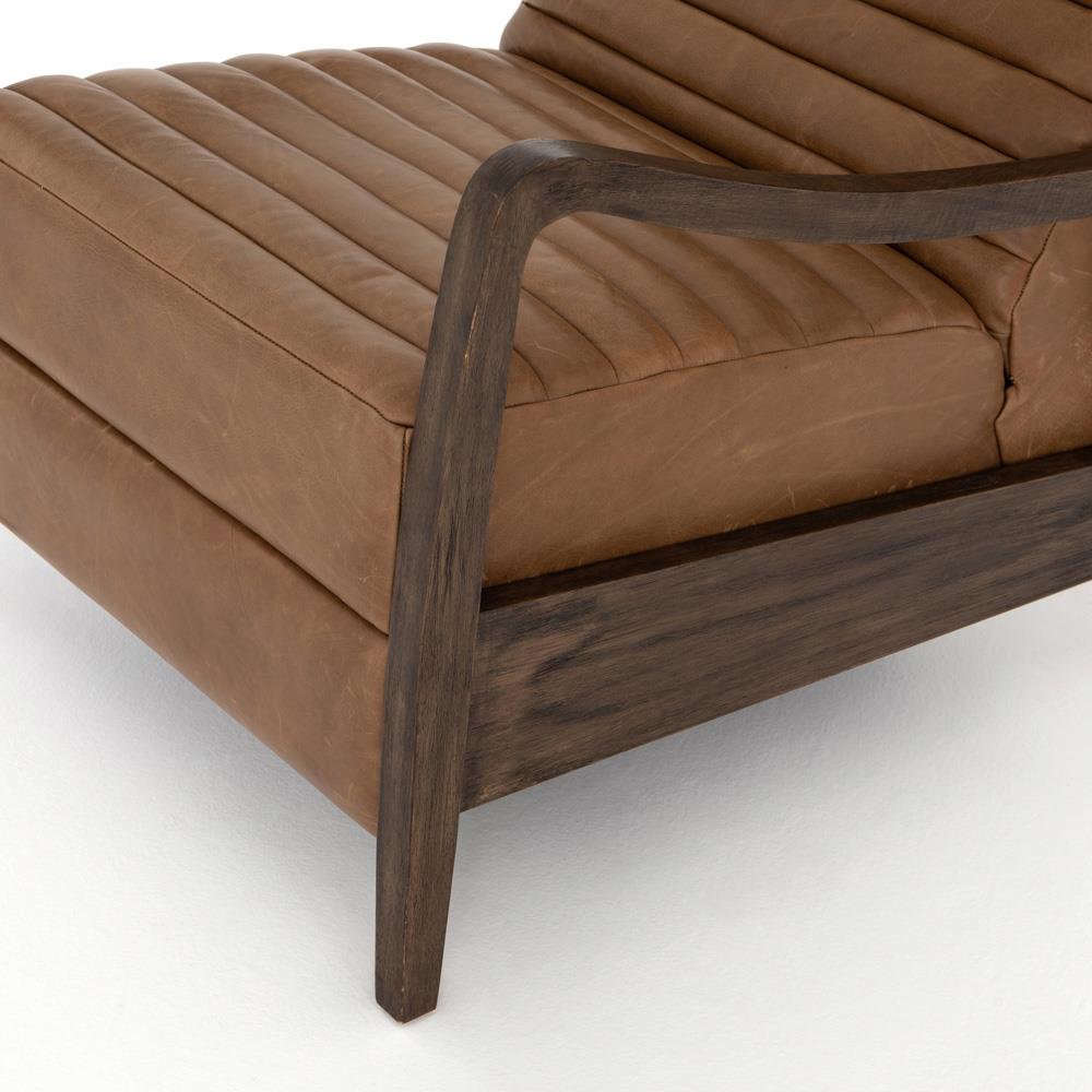 Amani Mid Century Brown Leather Wood Tufted Recliner Arm Chair|