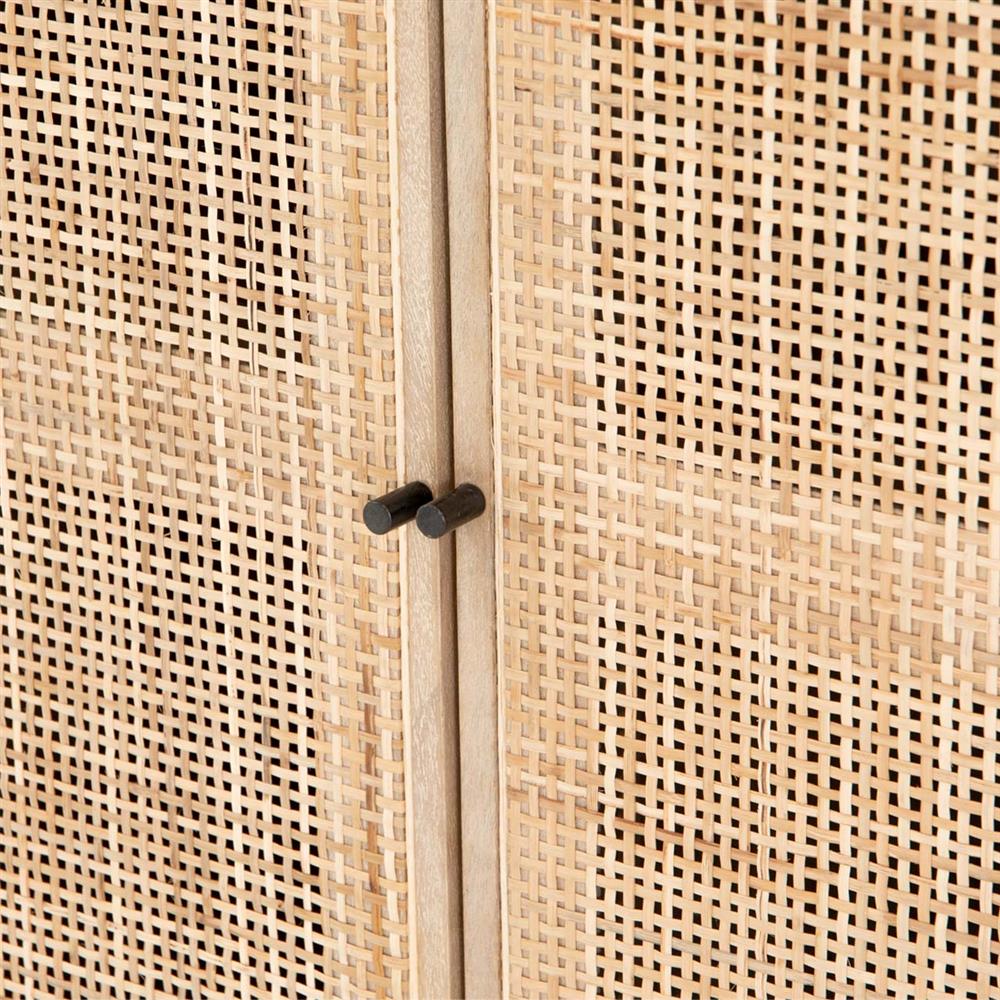 Emilie Light Brown Mango Wood Woven Cane Black Iron 2 Door Media Cabinet - 35"W|