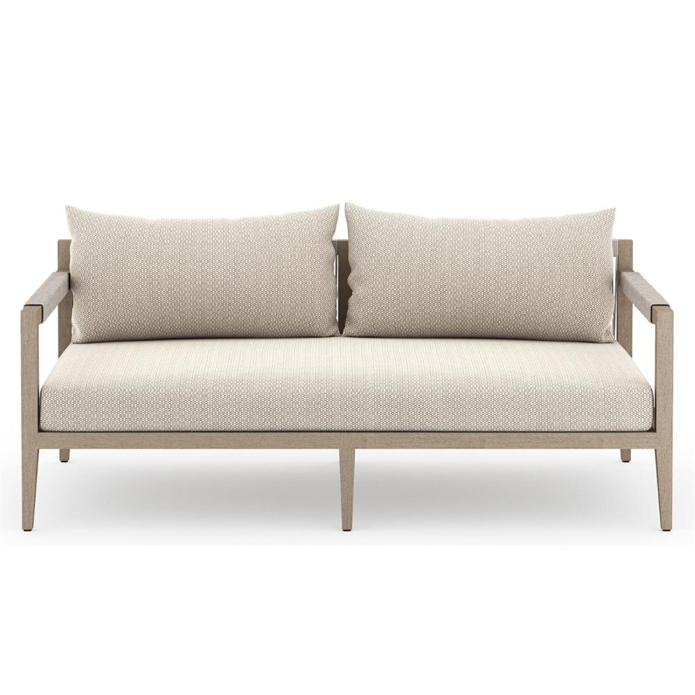Cheryl Rustic Lodge Beige Upholstered Natural Teak Outdoor Sofa - Small - 63"W|
