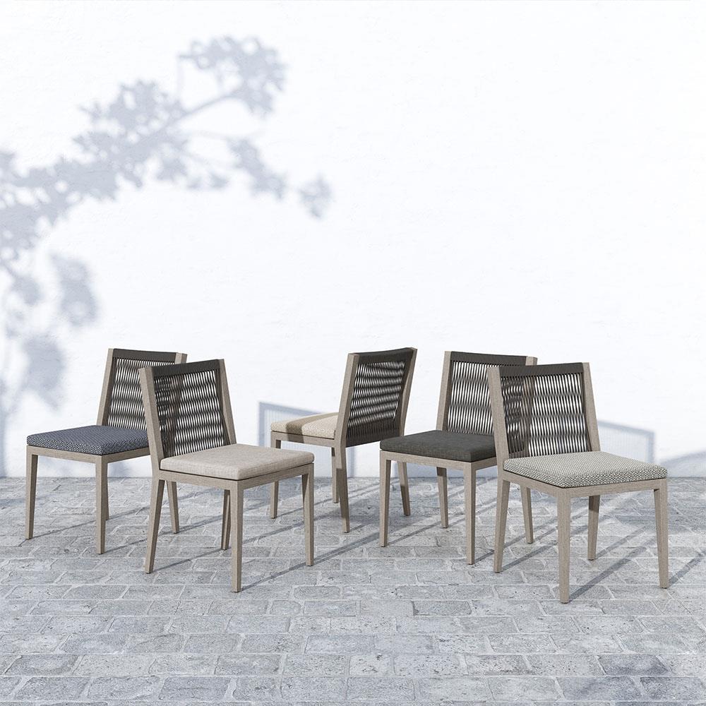 Cheryl Modern Beige Cushion Woven Grey Teak Wood Outdoor Dining Side Chair|