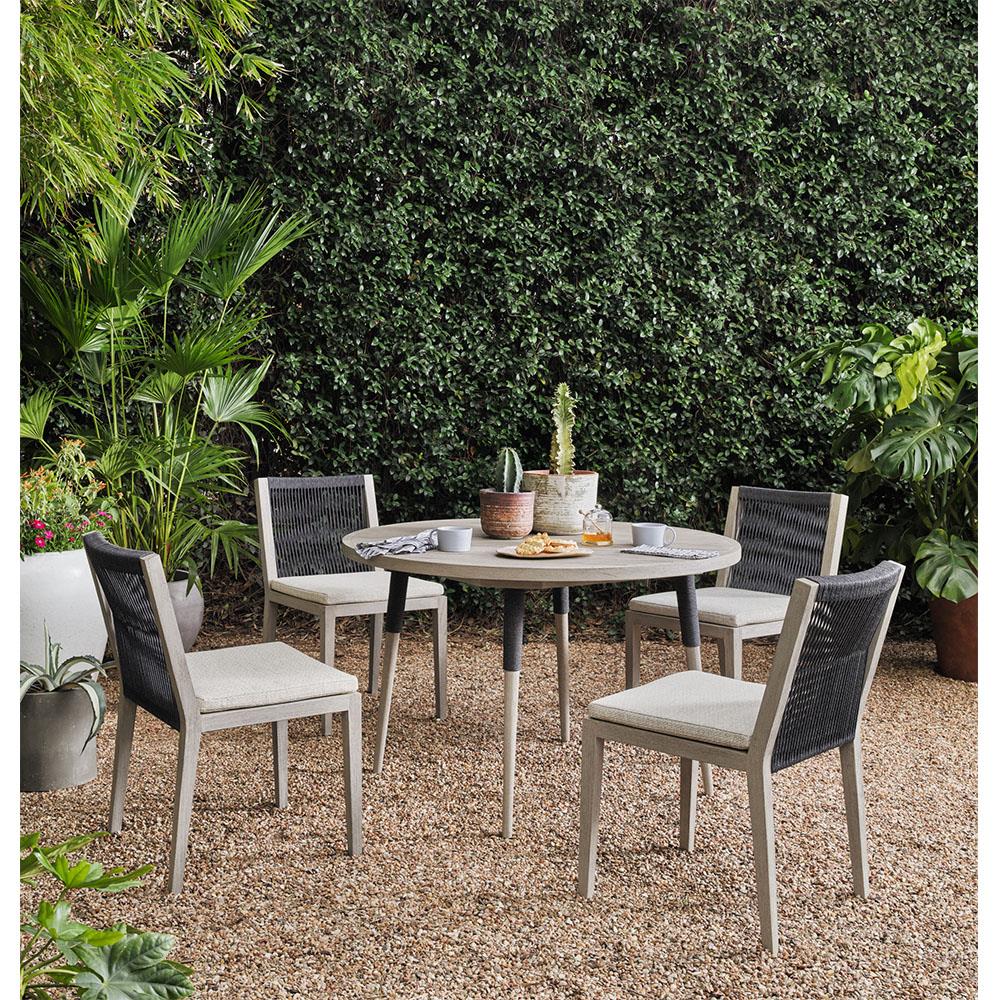 Cheryl Modern Beige Cushion Woven Grey Teak Wood Outdoor Dining Side Chair|